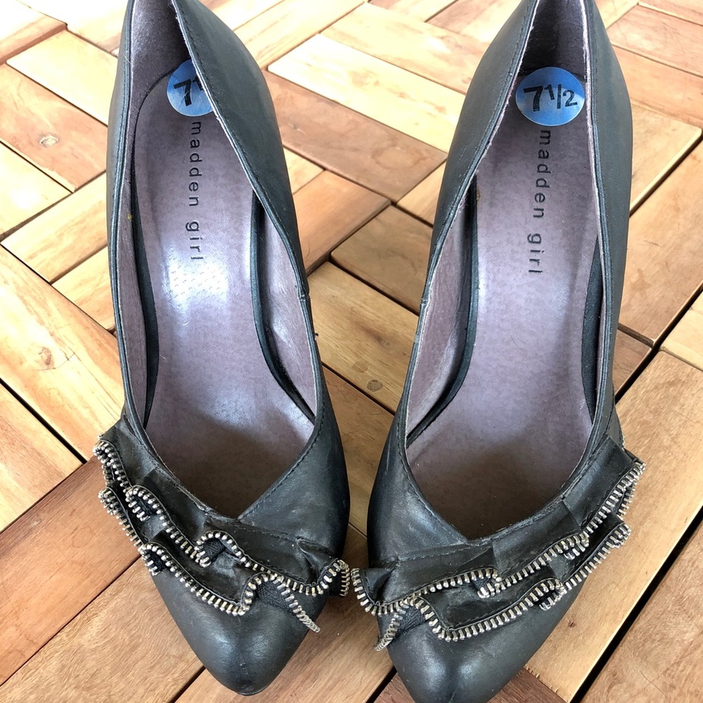 Madden Girl Shoes Ruffle Zipper High Pumps black